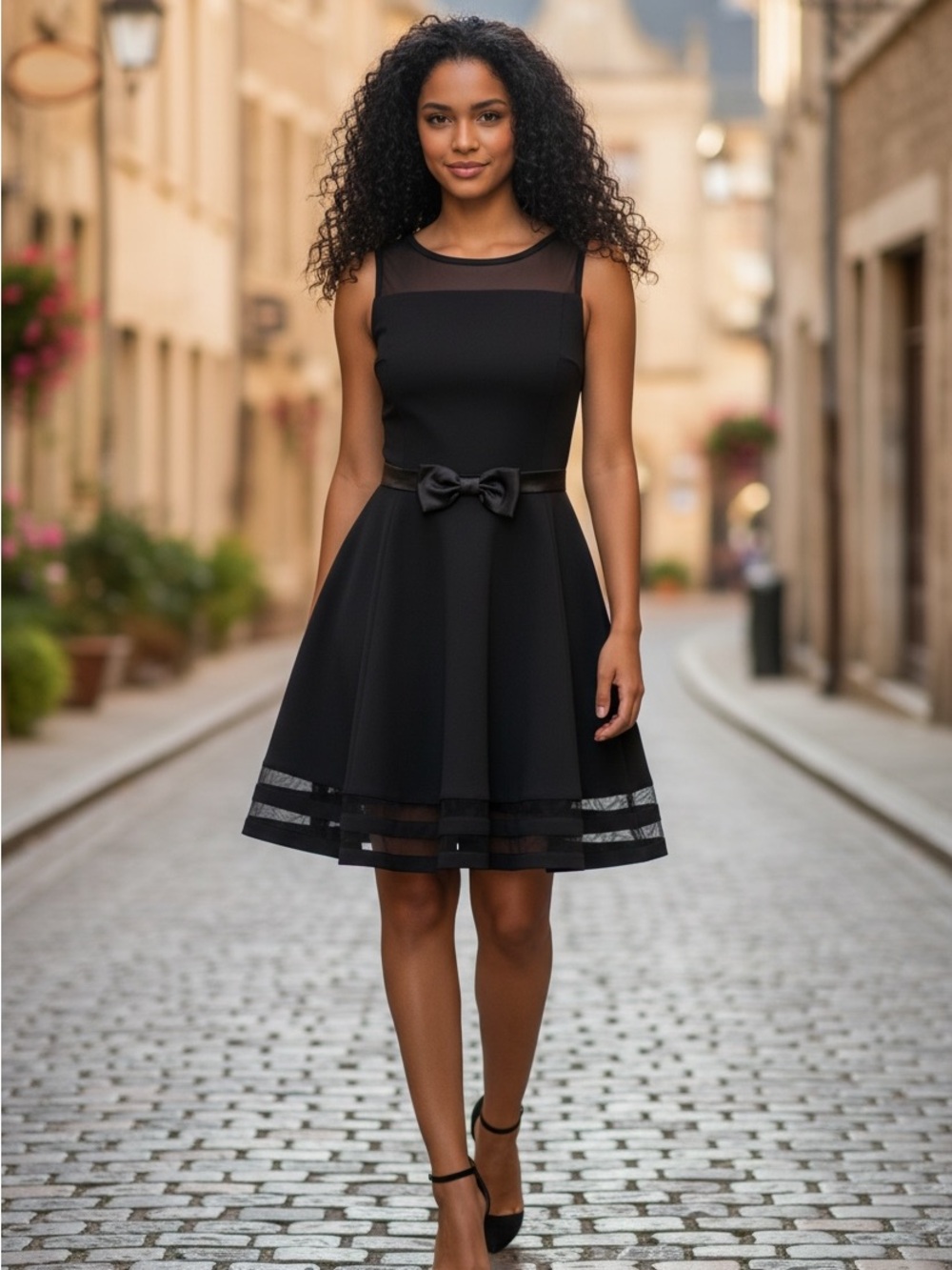 Calvin Klein Black Mesh Bow Dress 16